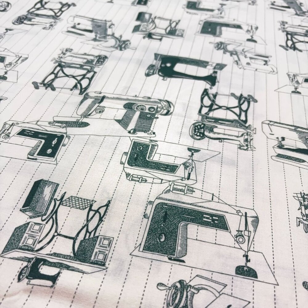 Antique Sewing Machine Fabric 55" L X 44" W 1.5 Yard Green Monochrome Vtg 1993 - Picture 6 of 8